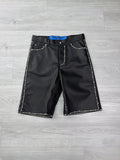 LOST SHDWS 'Embellished Sun Logo' Black Leather Shorts