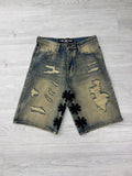 Lost shadows blue denim black distressed jorts