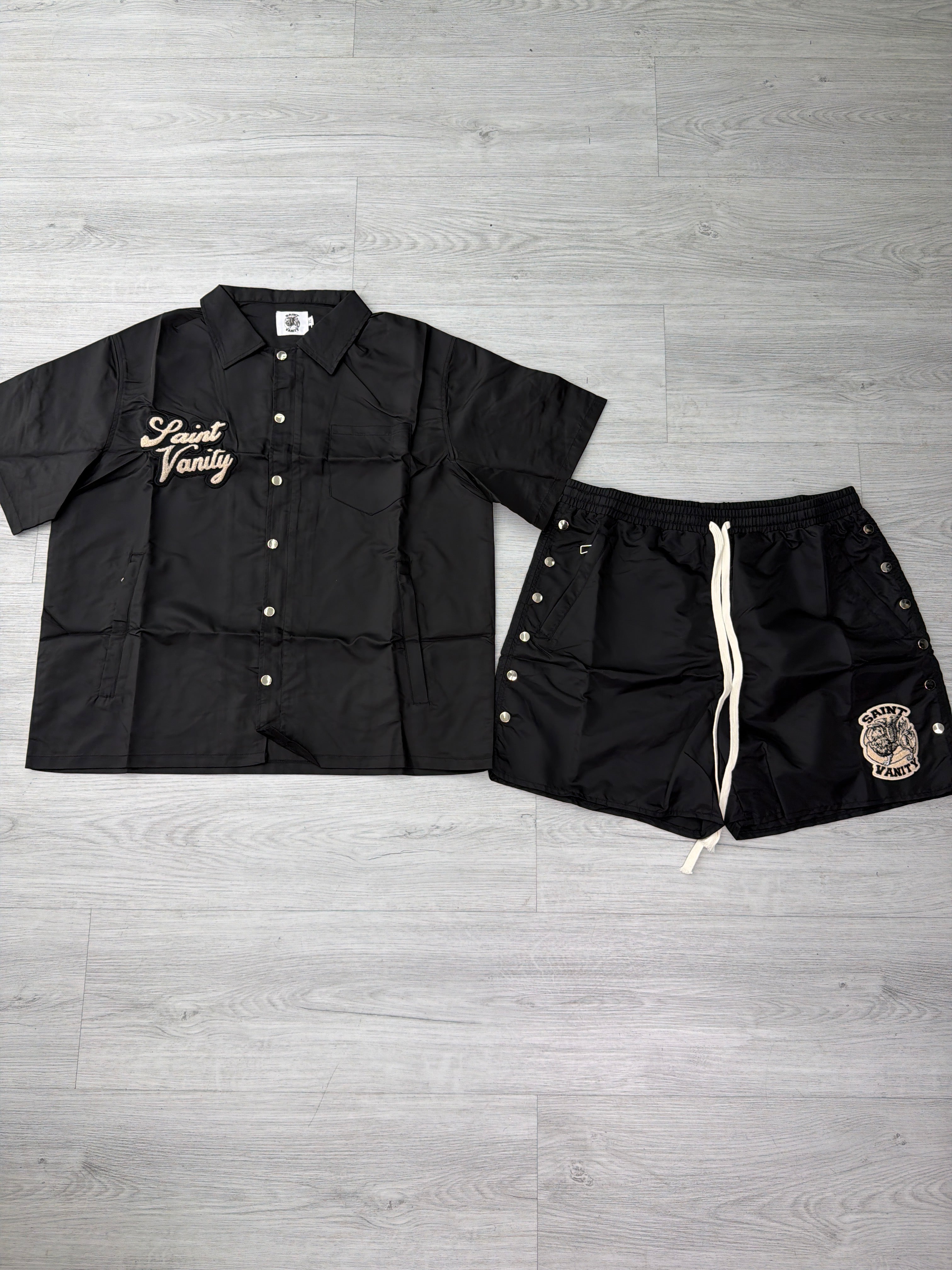 Saint Vanity Nylon Black Button Up Shirt