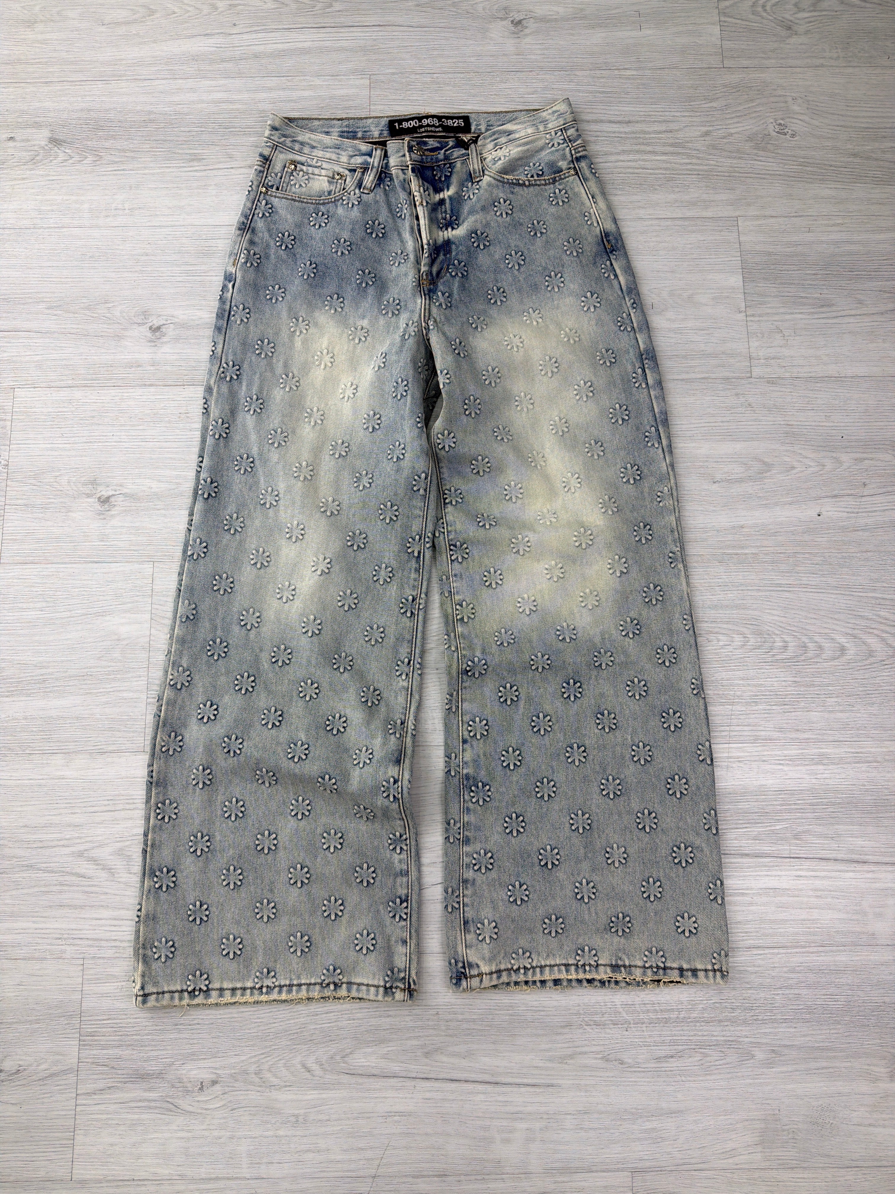 Lost shadows Embossed blue denim jeans