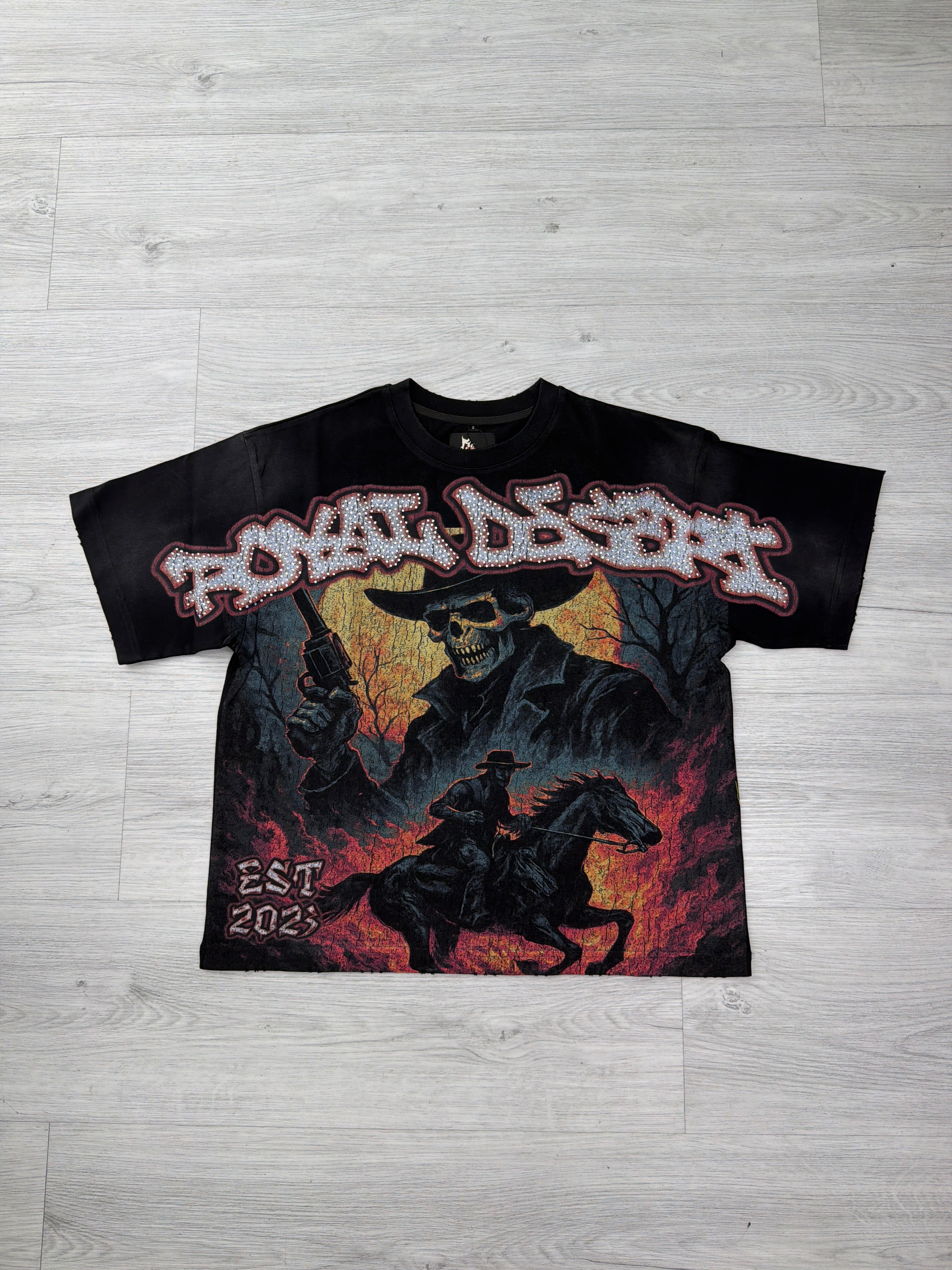 Royal Desert black skelton cowboy tee