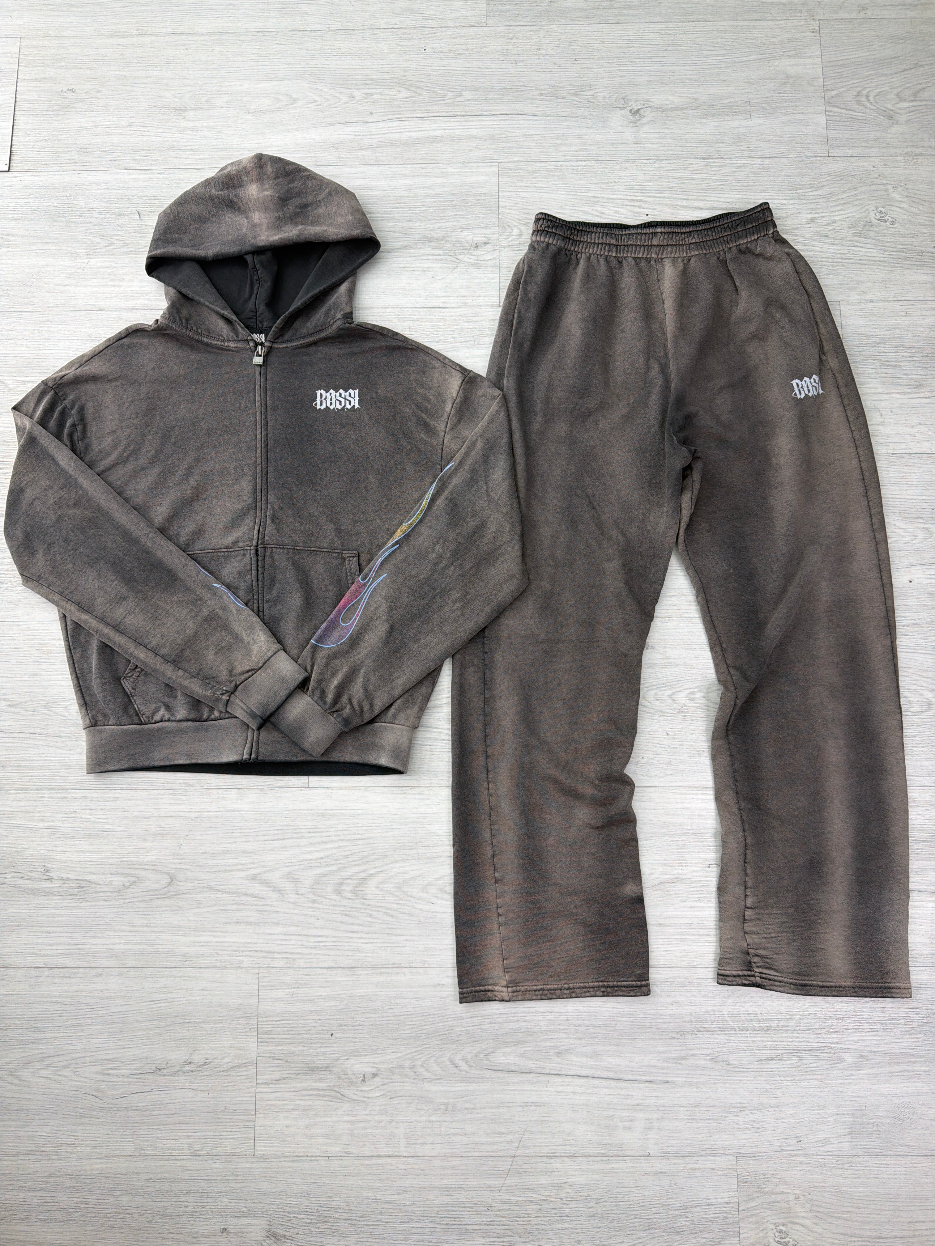 Bossi Grey White Classic Zip Up Sweatsuit