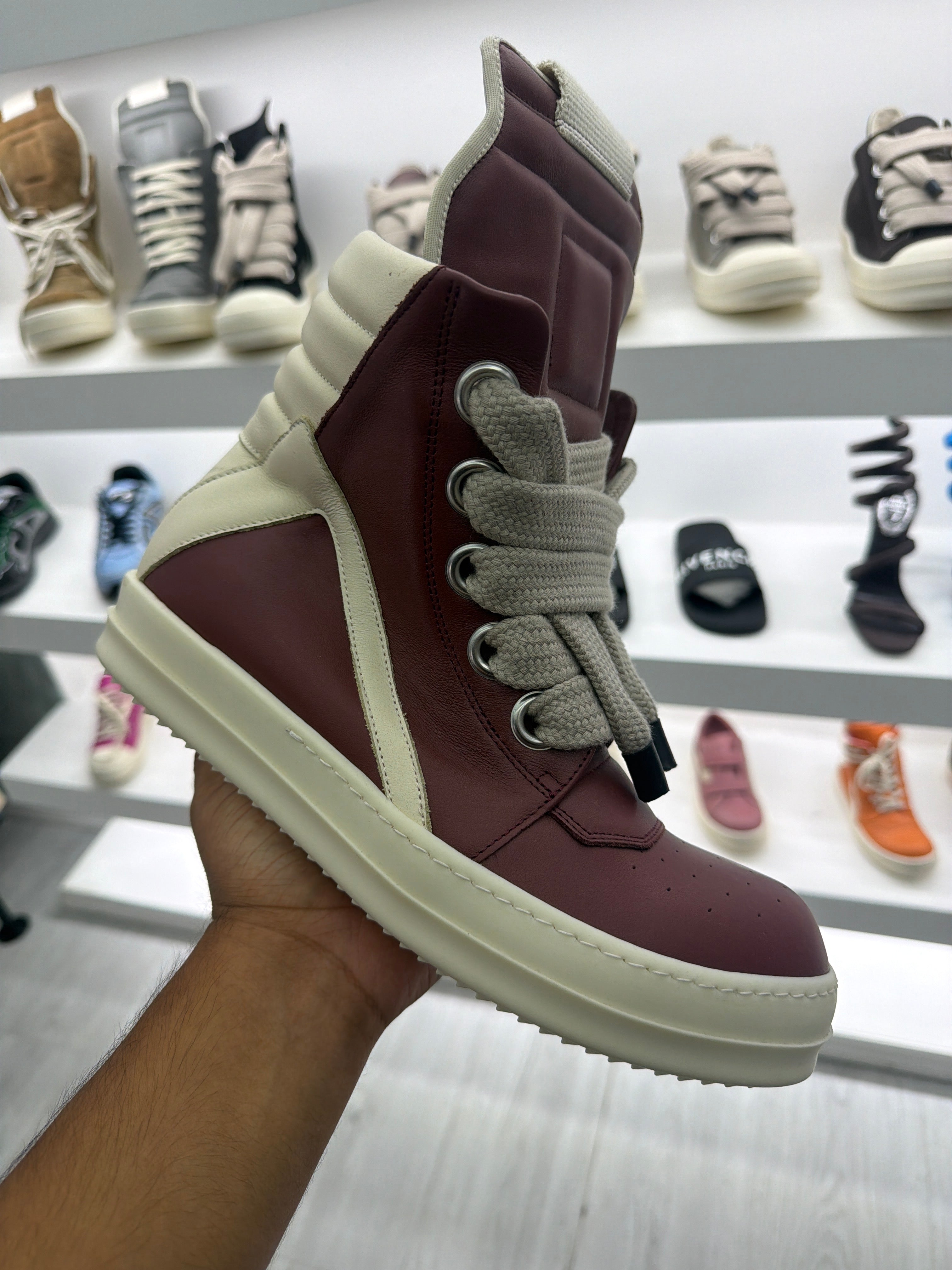Rick Owen Burgundy Tower Jumbolace Geobasket Sneakers