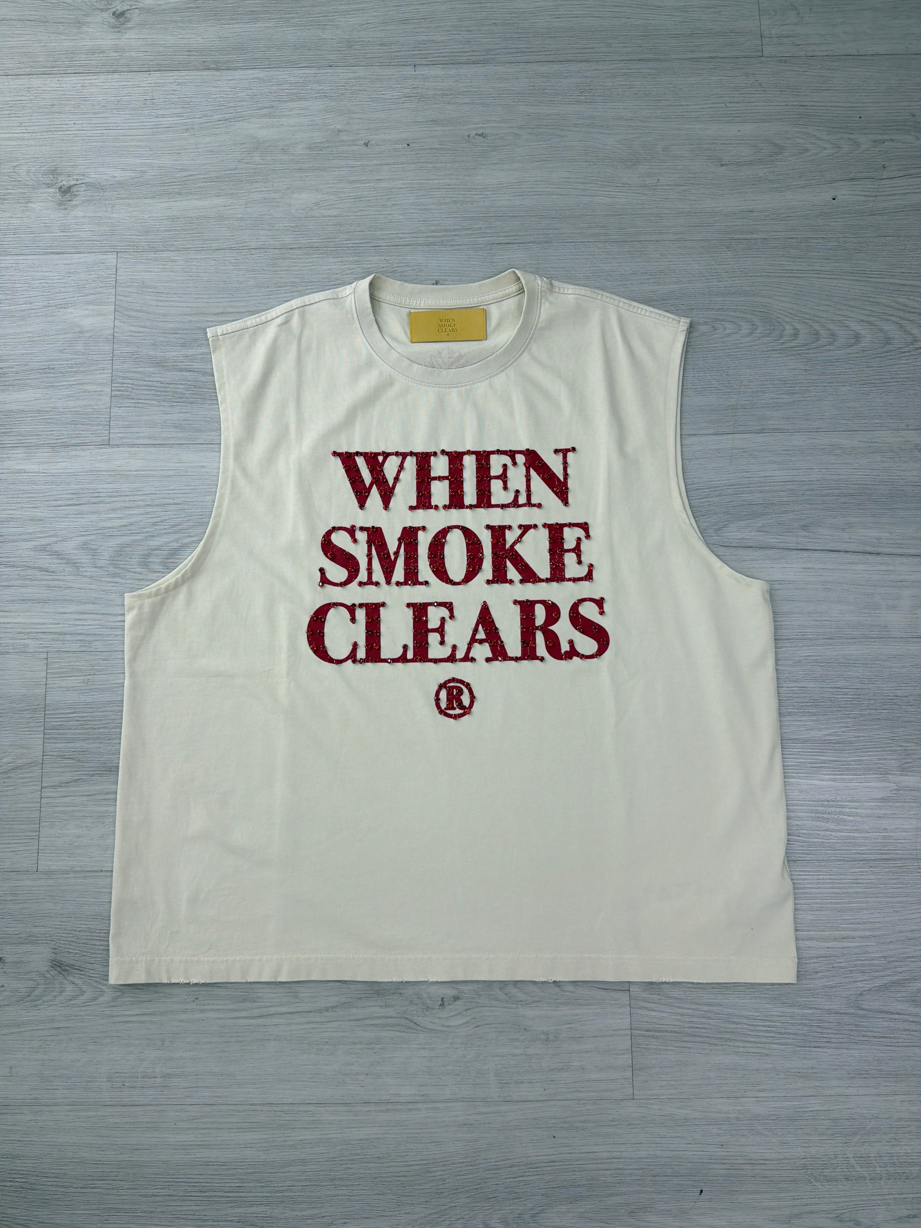 When smoke Clears Diamond tee Sleeveless White /Red