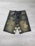Lost shadows blue denim bone distressed jorts