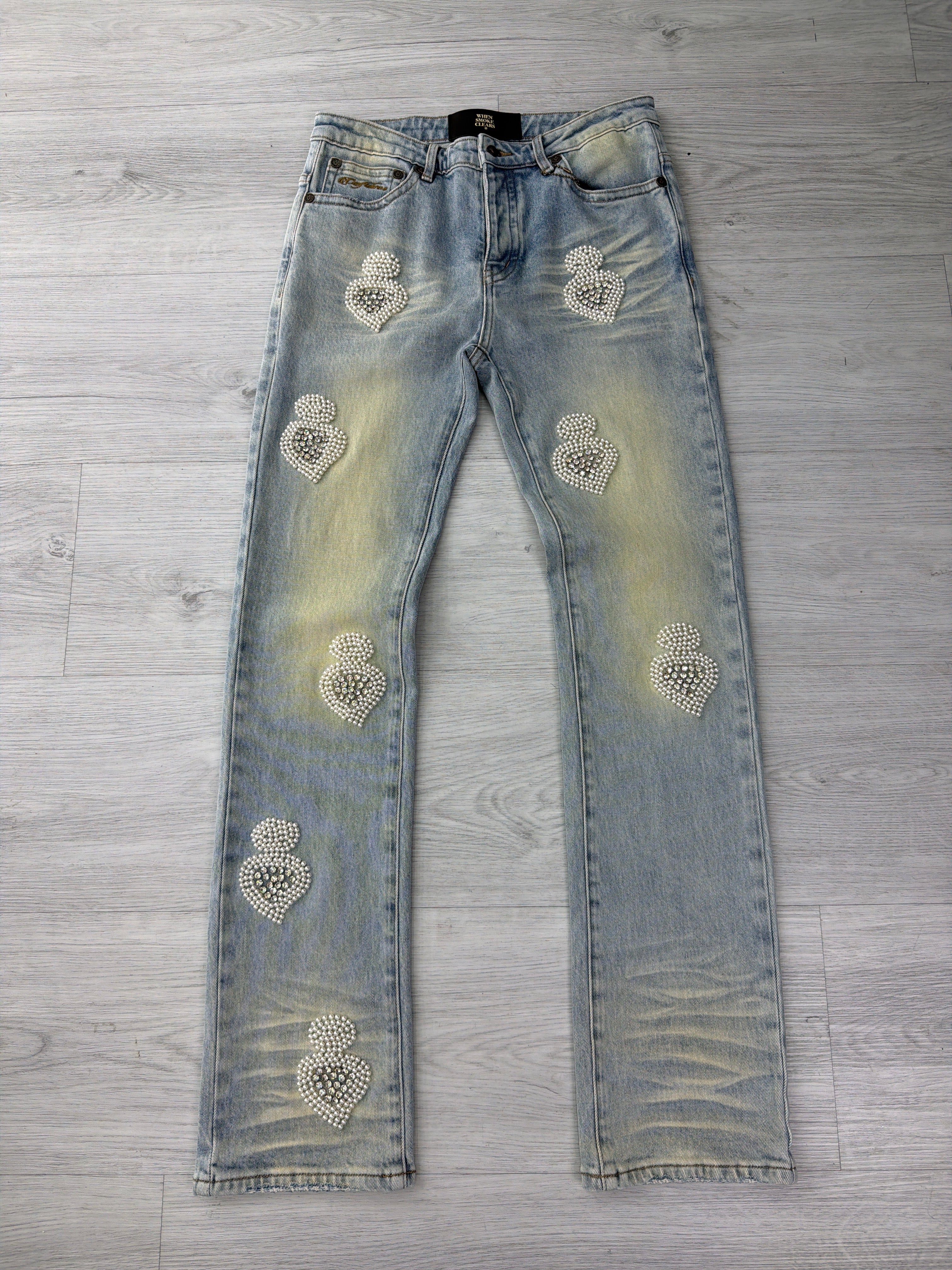 When Smoke Clears studded light blue wash / clear