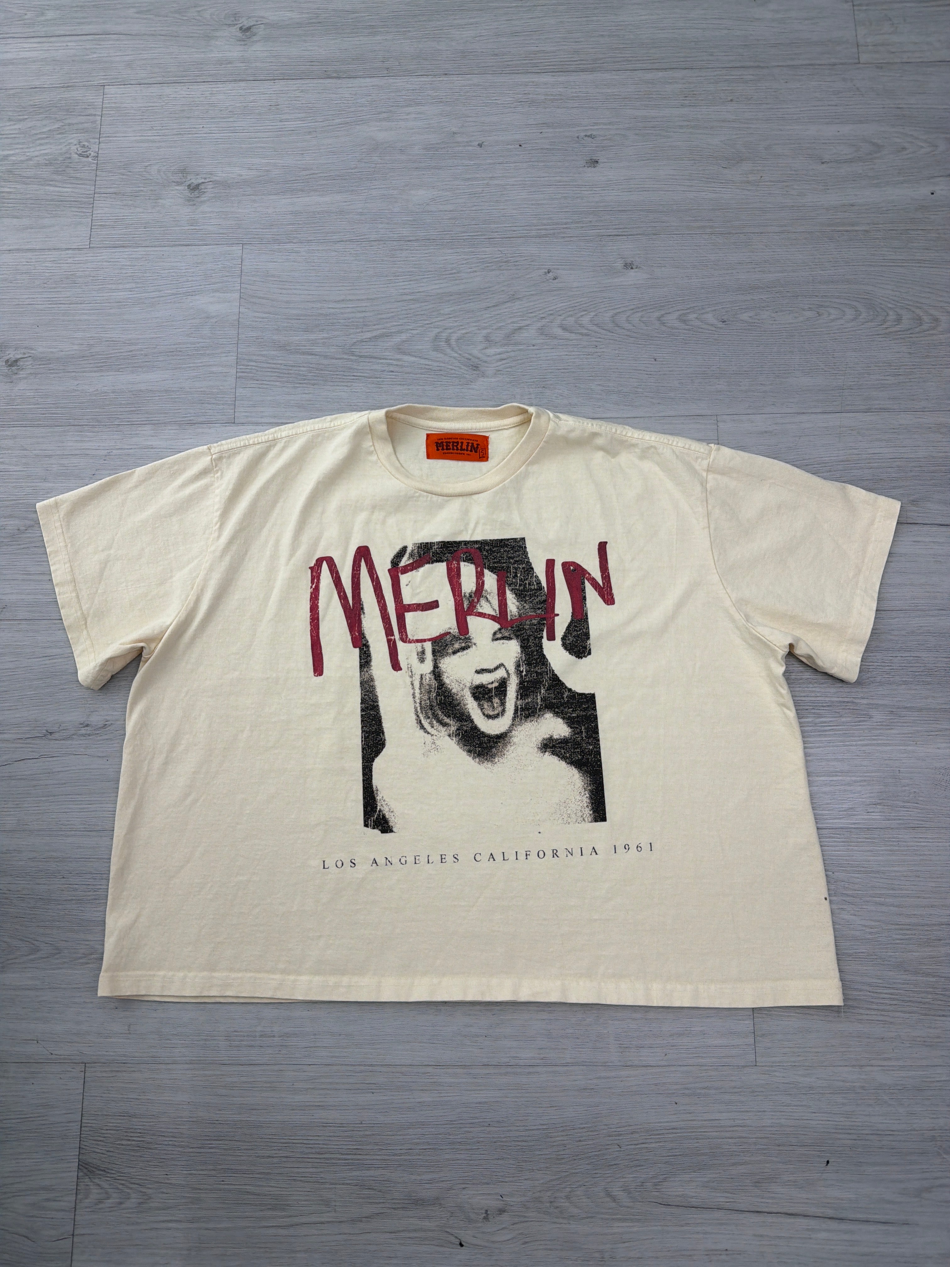 Merlin Father Cream Red Letters Tee