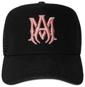 Amiri black and pink logo trucker hat